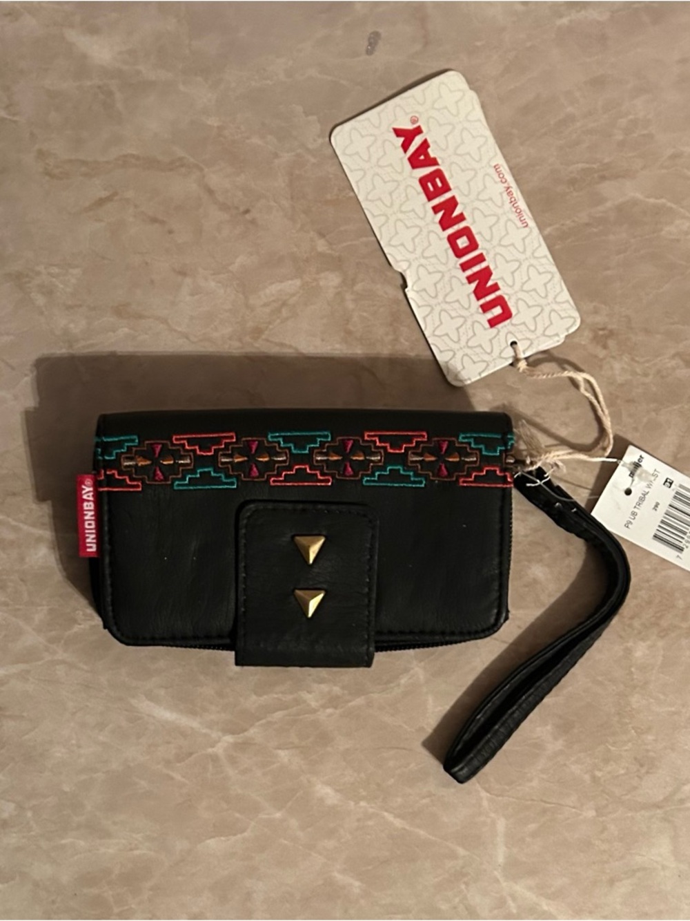 UNIONBAY Black Wristlet with Multicolor Embroidered Trim